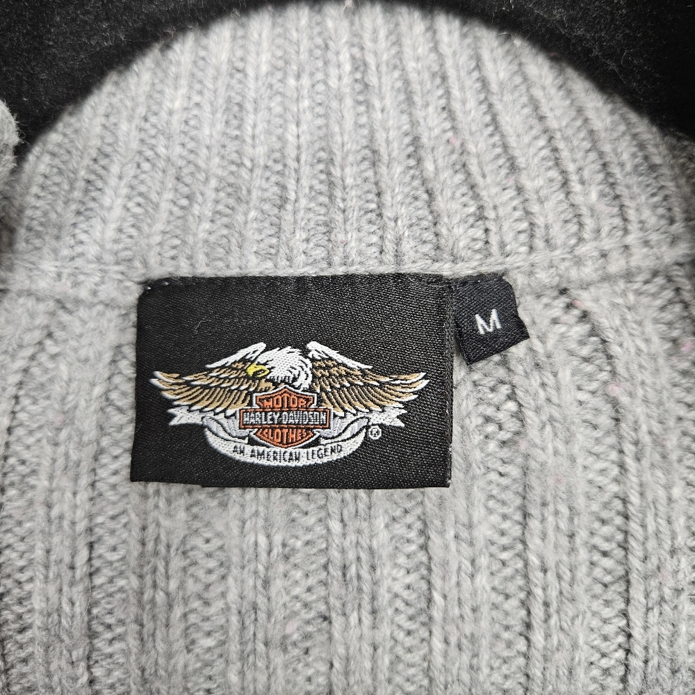 RARE 🔥 Harley-Davidson Vintage Embroidered Ribbed Quarter Zip Sweater - Picture 5 of 10